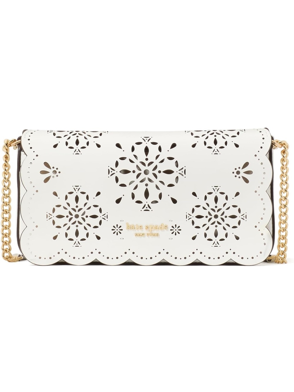 Kate Spade White Serena Saffiano Leather Flap Floral Chain Crossbody Bag - New